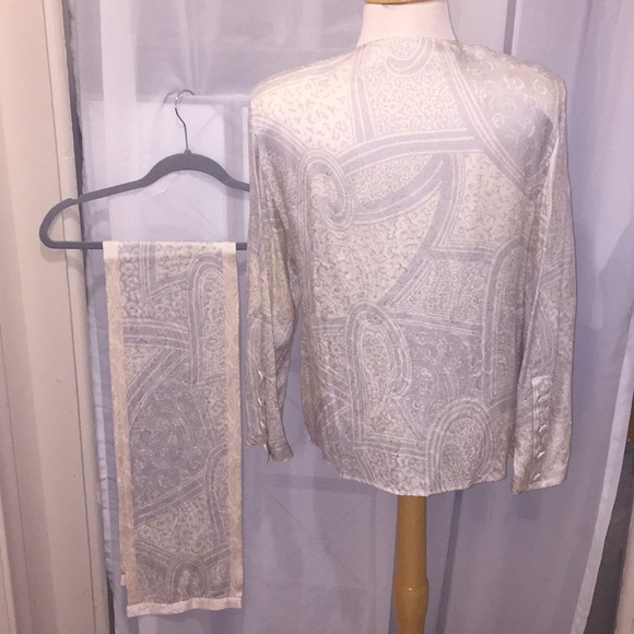 Silk Blouse and Scarf Set EUC 🐝 Size 12 - Picture 6 of 8